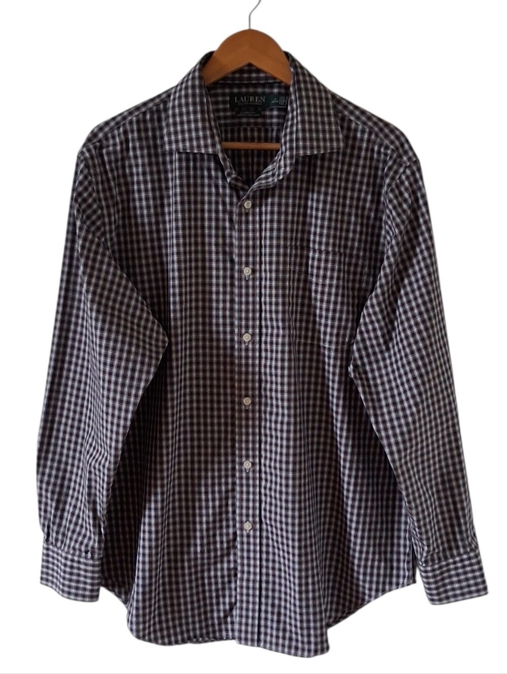 Lauren Ralph Lauren Button Up Mens 17 34/35 Blue Black Red Non Iron Classic Fit